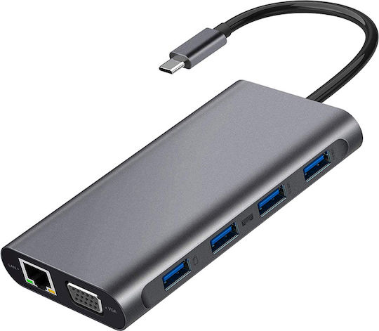 ATC USB-Hub 11 Anschlüsse USB 3.0 mit USB-A / Ethernet Grau