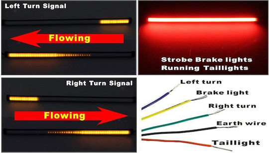 Flexible Motorcycle Headlight LED Strip Running-strobe Brake Lights & Dynamic Turn Signals High Brightness 30cm Tc-256
