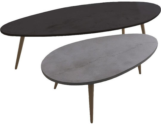 Oval Central Coffee Table Monty Wooden Black-Grey 2pcs L116xW46xH46cm