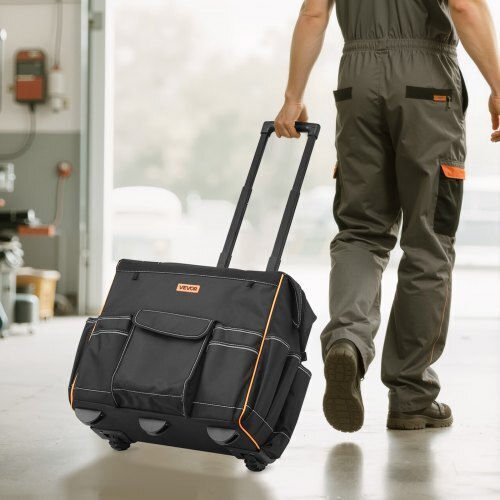 Vevor Rolling Tool Bag 25 Pockets Heavy Duty Roller Tool Bag Telescoping Handle