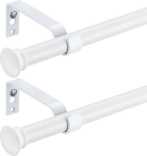 Extendable Metallic Single Curtain Pole 71-236cm White Extendable Metallic Single Curtain Pole 71-236cm White