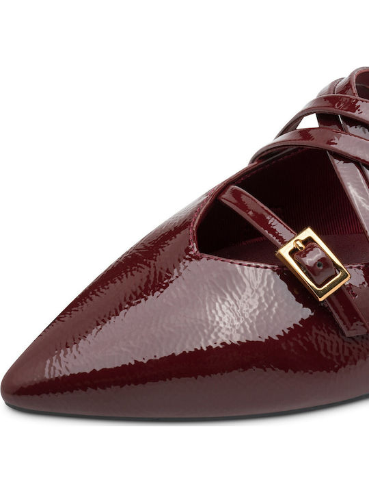 Synthetic Leather Pointy Ballerinas With strap Burgundy