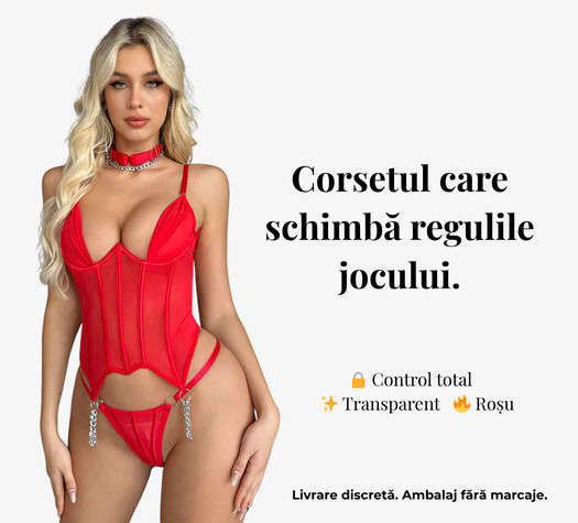 Sexy Lingerie Set Transparent Corset Choker Metal Chains Adjustable Back Red