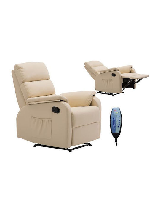 Comfort Πολυθρόνα Relax Massage με Υποπόδιο από Δερματίνη Μπεζ 74x90x98cm