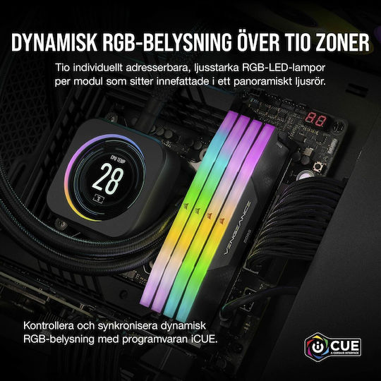 Corsair Vengeance RGB 16GB DDR5 RAM cu 2 module (2x8GB) și Viteză