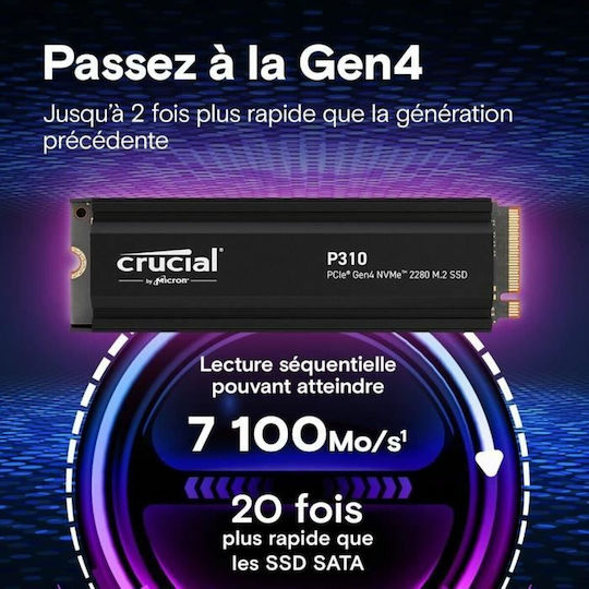 Crucial P310 SSD 4TB M.2 Type with PCI Express 4.0 Connection and Heatsink CT4000P310SSD5