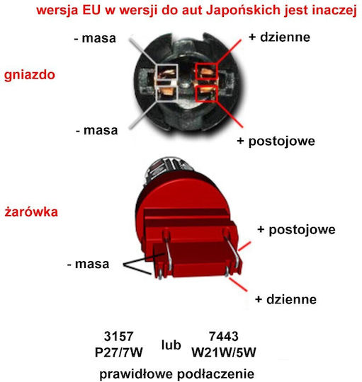 W21/5w Led Bulb 7443 12v 900lm Canbus Red