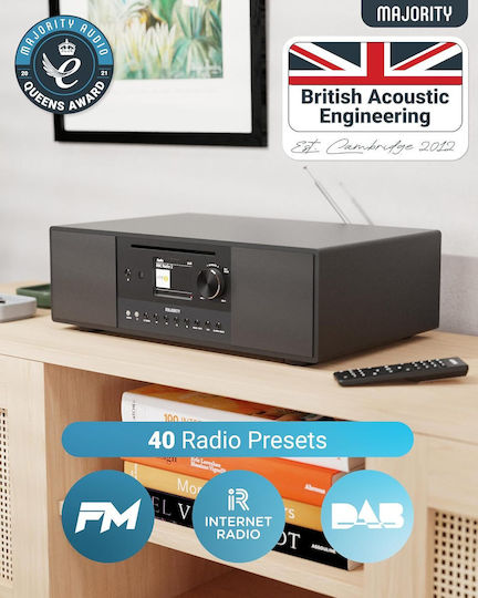 Majority Ηχοσύστημα 2.1 Quadriga 120W με CD / Digital Media / Network Player Player, WiFi και Bluetooth Μαύρο