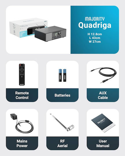 Majority Ηχοσύστημα 2.1 Quadriga 120W με CD / Digital Media / Network Player Player, WiFi και Bluetooth Μαύρο