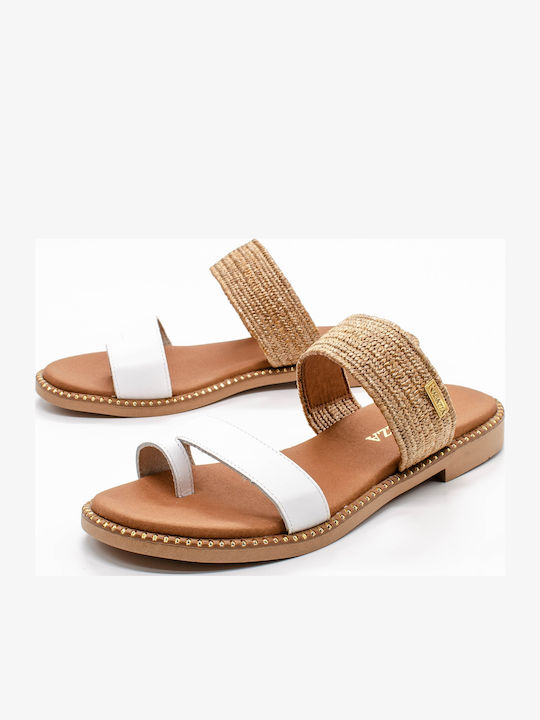 Leather Women's Flat Sandals Anatomic in White Color