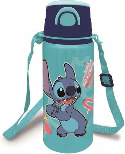 Stor Kinder Trinkflasche Set aus Aluminium Stitch mit Stroh 730ml