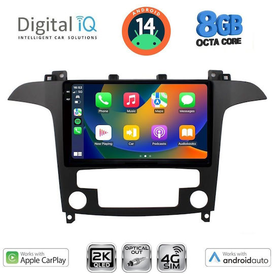 Digital IQ Car Audio System for Ford S-Max 2006-2014 with Clima (Bluetooth/USB/WiFi/GPS/Apple-Carplay/Android-Auto) with Touch Screen 9"