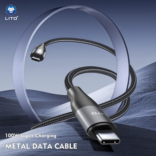 Lito Geflochten USB 2.0 Kabel USB-C männlich - USB-C 100W Gray 1m
