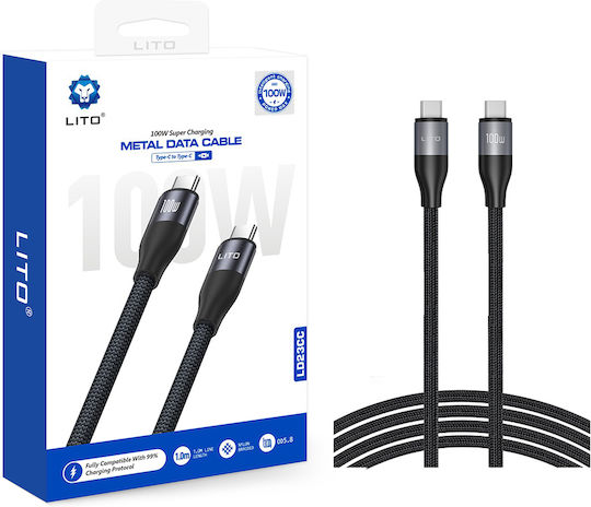 Lito Geflochten USB 2.0 Kabel USB-C männlich - USB-C 100W Gray 1m