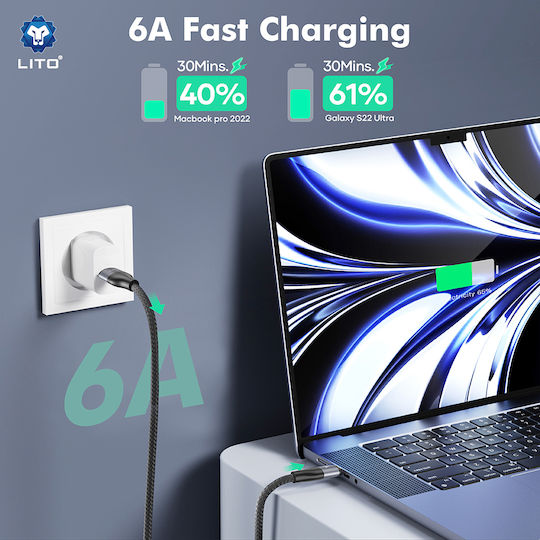 Lito Geflochten USB 2.0 Kabel USB-C männlich - USB-A 18W Gray 1m