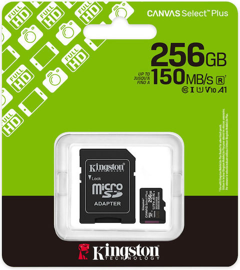 Kingston Canvas Select Plus microSDHC 256GB Клас 10 UHS-I 150MB/s с адаптер