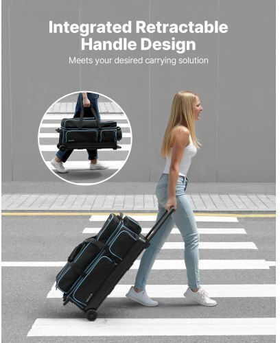 Vevor 3 Ball Bowling Bag Wheels Double Roller Bowling Bag Shoe Compartments
