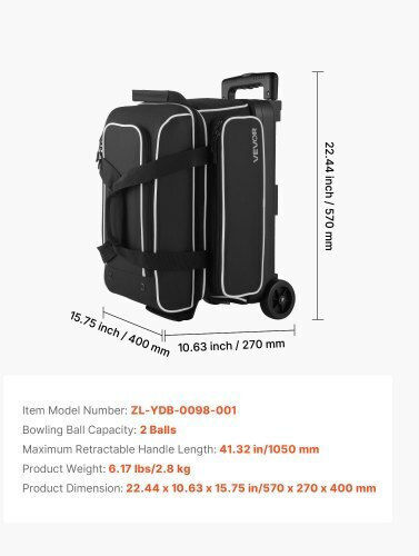 Vevor 2 Bälle Bowling Tasche Räder Doppel Roller Bowling Tasche Schuhfach