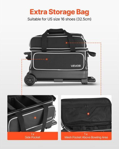 Vevor 2 Bälle Bowling Tasche Räder Doppel Roller Bowling Tasche Schuhfach