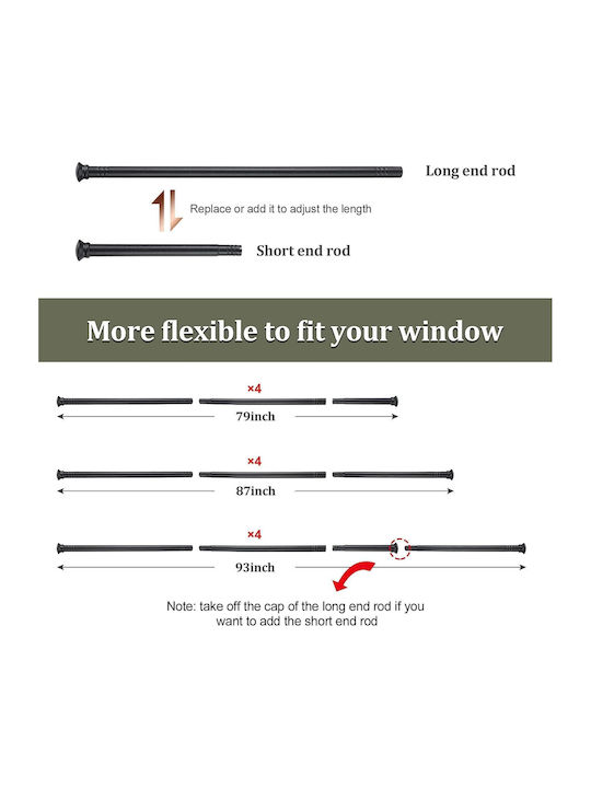 Extendable Metallic Curtain Pole Single 71-236cm Black