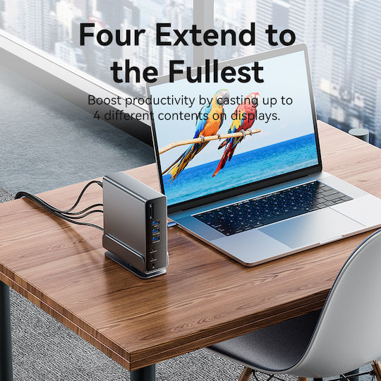 Vention USB-C Docking Station with HDMI/DisplayPort 4K PD Ethernet and Support for 3 Monitors Gray (TPUH0)