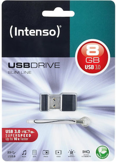 Intenso Slim Line 8GB USB 3.0 Stick Μαύρο