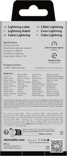 SBS USB to Lightning Cable Μαύρο 1m (TECABLEUSBIP589K)