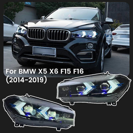 Front Lights Set Bmw X5 F15 2013-2018 X6 F16 2014-2019 Conversion To G05 G06 Look Black