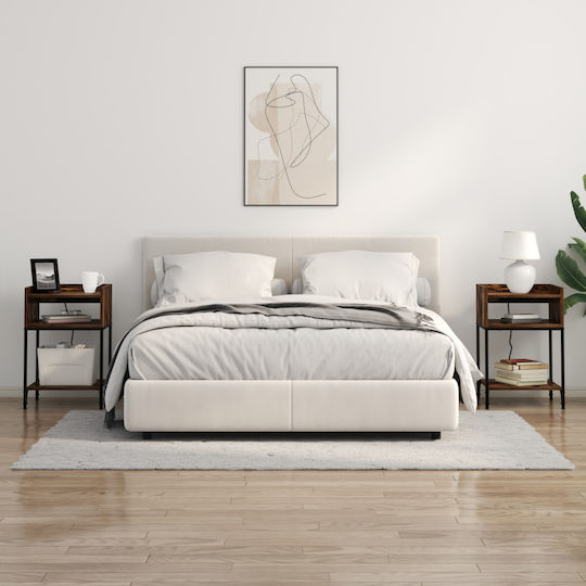 Bedside Table Wooden with Metal Legs Smoked Oak 40x40x61cm