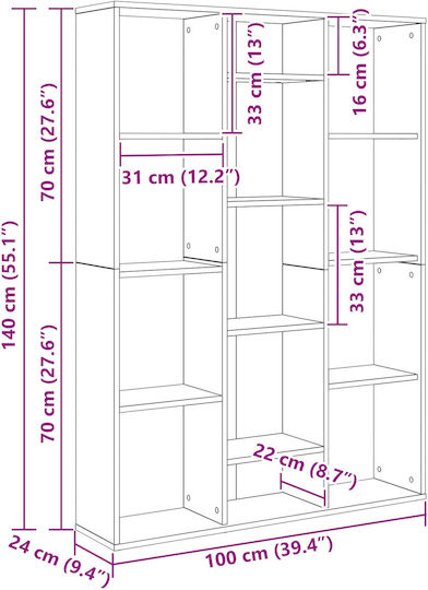 Black Oak Bookcase 100x24x140cm