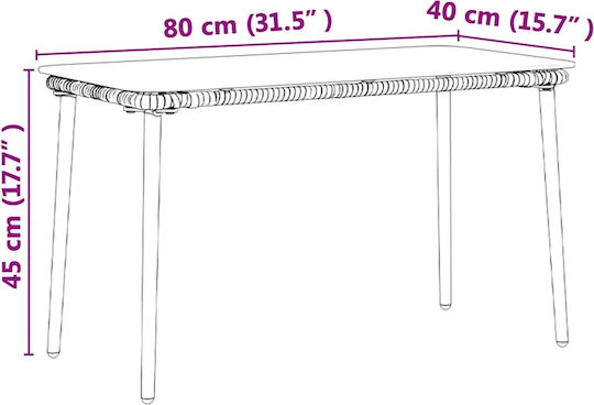 Sitting Room Outdoor Free Standing Rattan Table Natural 80x40x45cm