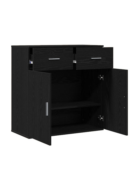 Sideboard Wooden with Drawers Black Oak 79x38x80cm