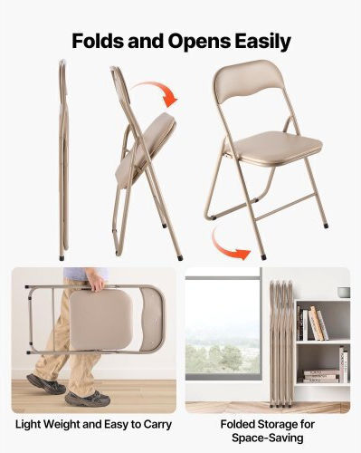 Foldable Dining Room Polypropylene Chair Khaki 4pcs