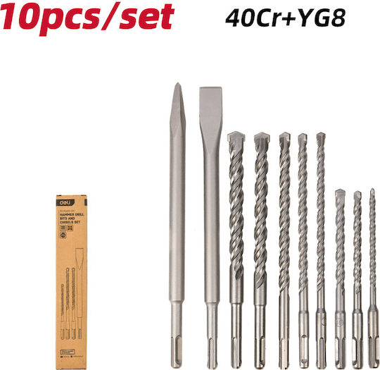 Deli Set Bohrer & Meißelmeißel & Spitzmeißel 10Stück mit Aufnahme SDS Plus