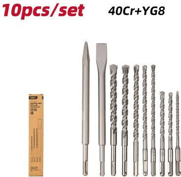 Deli Set Bohrer & Meißelmeißel & Spitzmeißel 10Stück mit Aufnahme SDS Plus