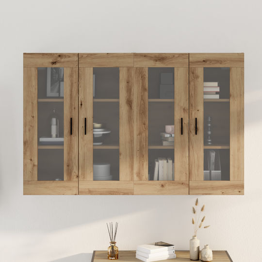 Hängende Wohnzimmervitrine aus Spanplatte in Artisan-Eiche mit Glas 69,5 x 34 x 90 cm
