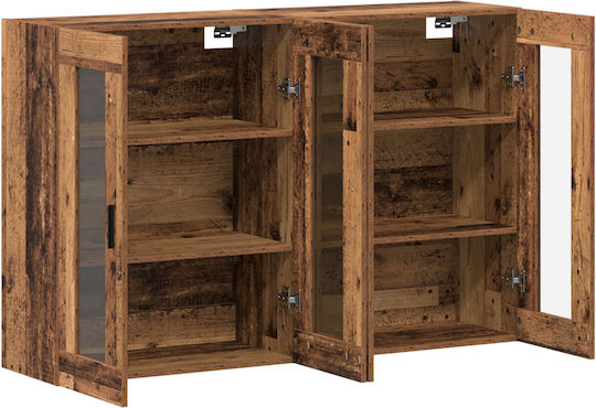 Wall Living Room Display Cabinet made of Solid Wood with Glass Old Wood 69.5x34x90cm