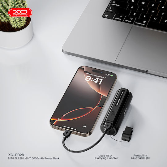 XO PR281 Power Bank 5000mAh 10.5W with USB-C Port Black