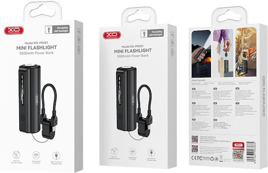 XO PR281 Power Bank 5000mAh 10.5W with USB-C Port Black