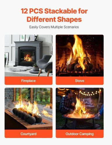Vevor 10 Cm 12 Pcs Ceramic Fire Balls Round Fire Stones Reusable Lava Rocks
