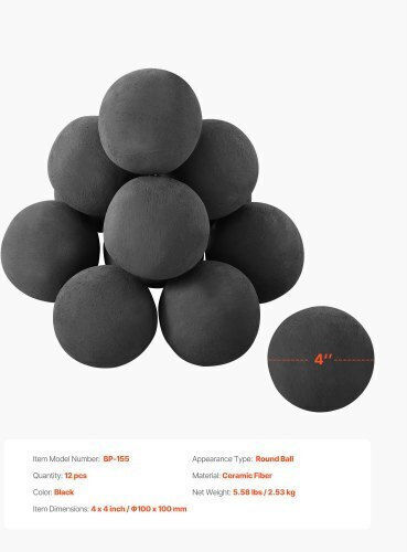 Vevor 10 Cm 12 Pcs Ceramic Fire Balls Round Fire Stones Reusable Lava Rocks