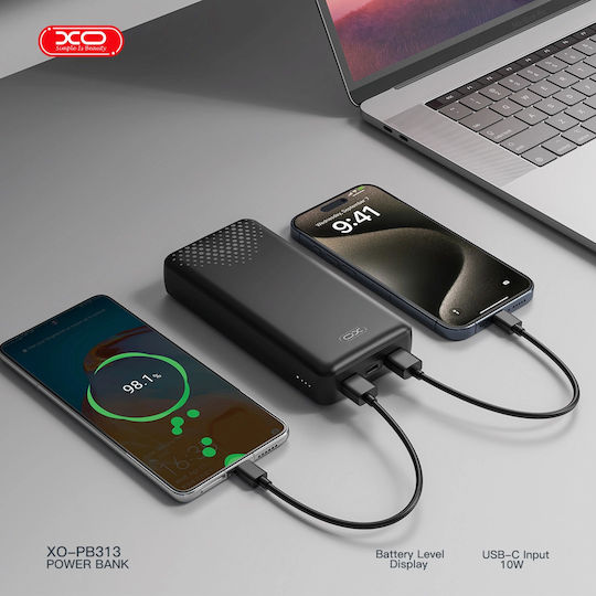 XO PB313 Power Bank 20000mAh 10W with 2 USB-A Output Ports and USB-C Port Black