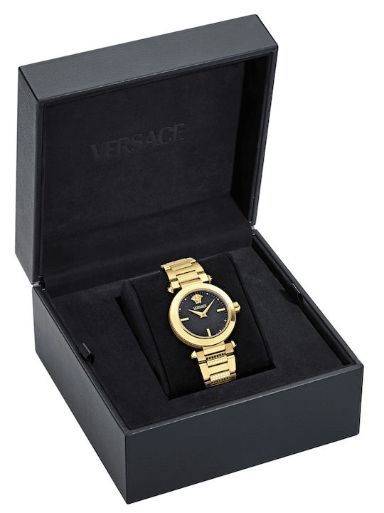 Versace Ανδρικό Ρολόι 35mm Μπαταρίας με Χρυσό Μεταλλικό Μπρασελέ