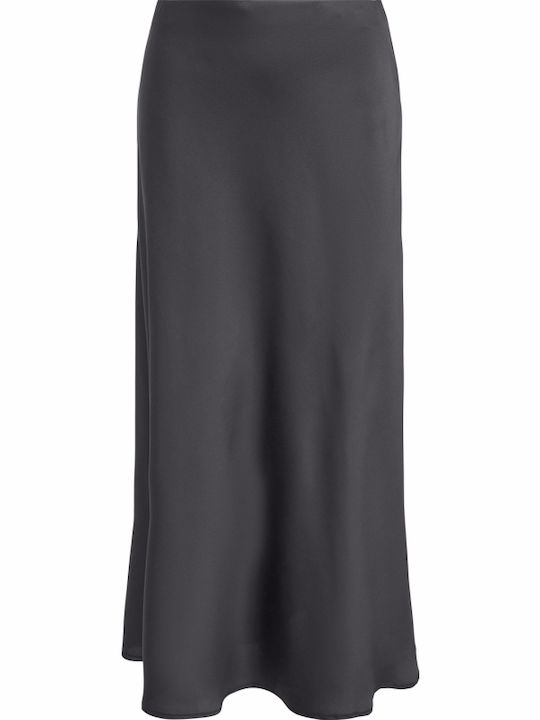 Satin,σατεν Hoch tailliert Maxi Rock Black