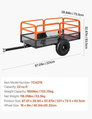 Vevor Dump Trailer 1600 Lbs 22 Cu Ft Tow Behind Steel Garden Yard Trailer Cart