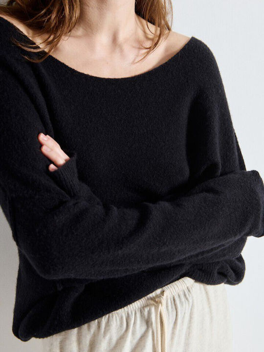 Damen Langarm Pullover Wolle Black