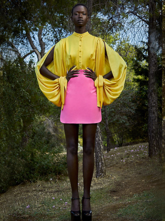 Summer Mini Dress for Wedding / Baptism Yellow-pink