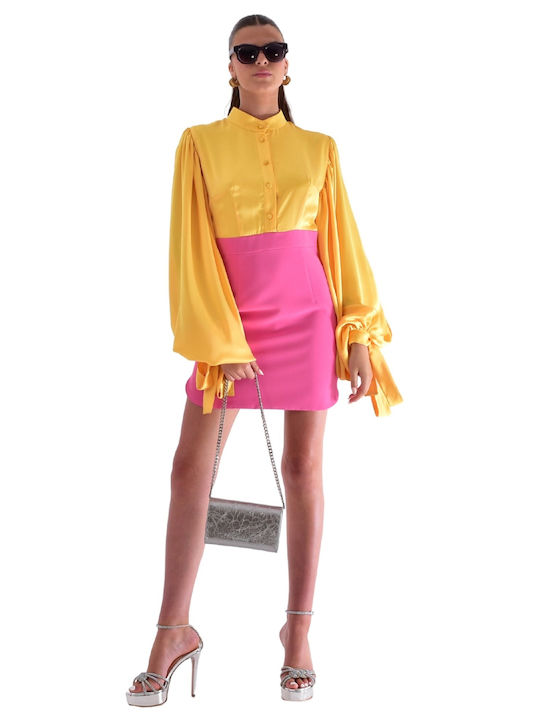 Summer Mini Dress for Wedding / Baptism Yellow-pink