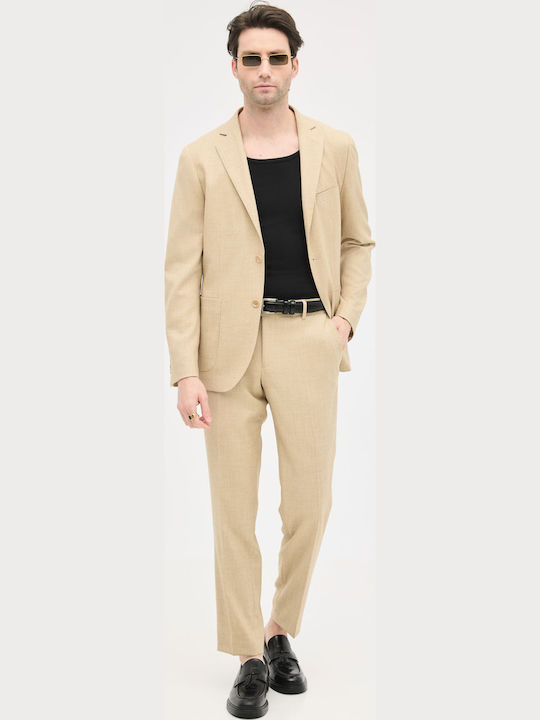 Men's Trousers Elastic Slim Fit Beige