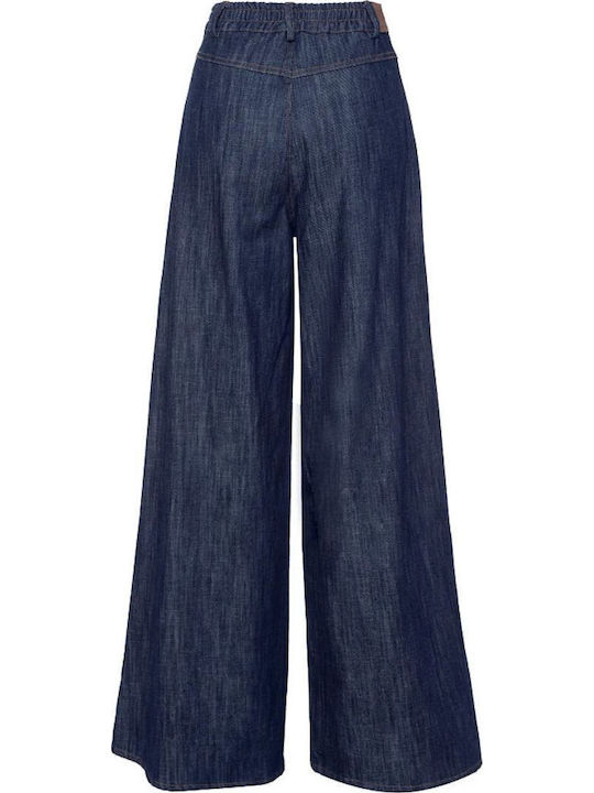 High Waist Women's Jean Trousers Dark Blue Denim